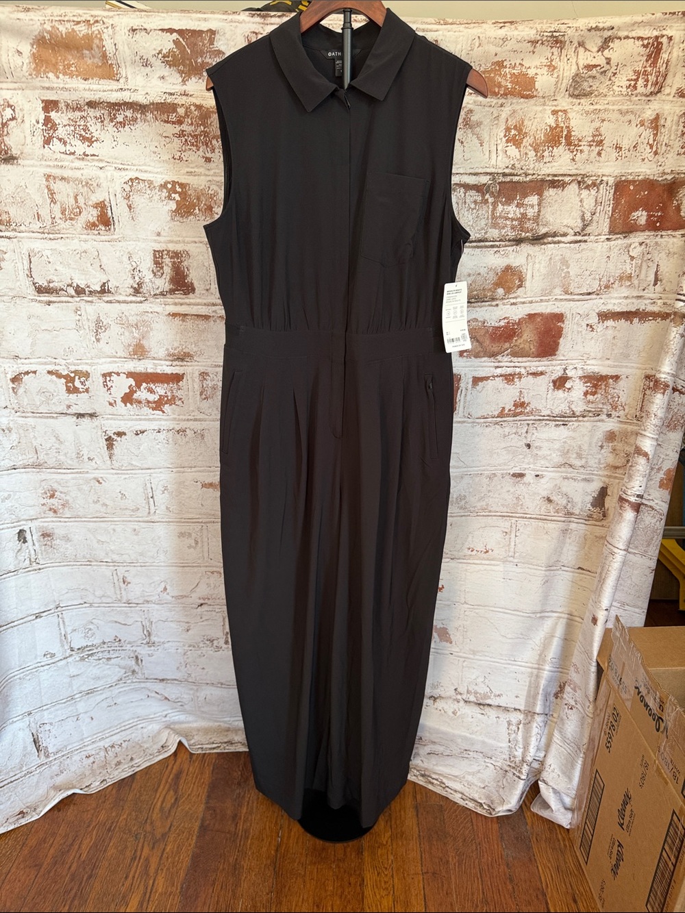 Athleta Black Sleeveless Collared Jumpsuit Tech Feel
